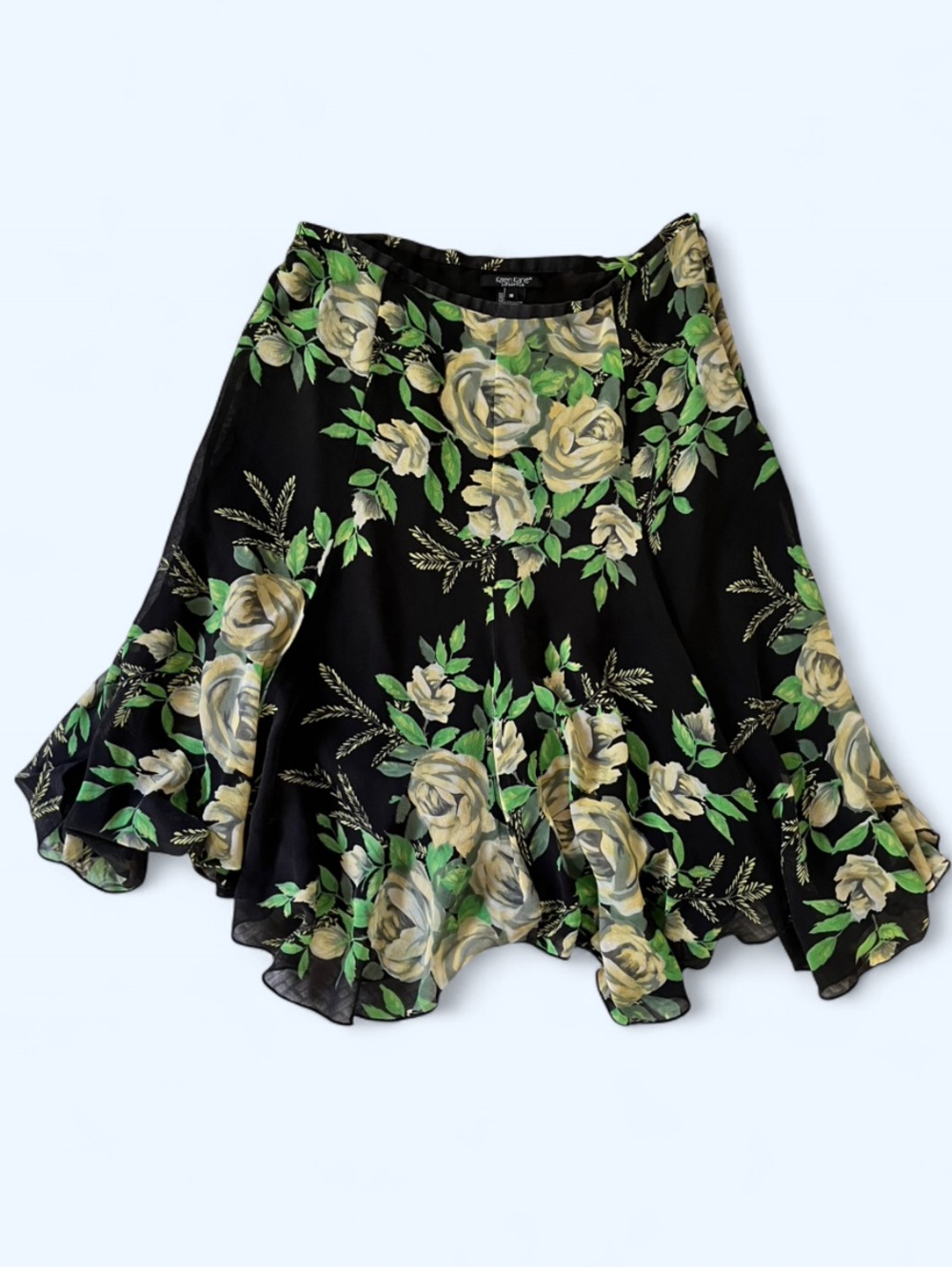 Vintage 100% Silk Floral Midi Skirt Karen Kane